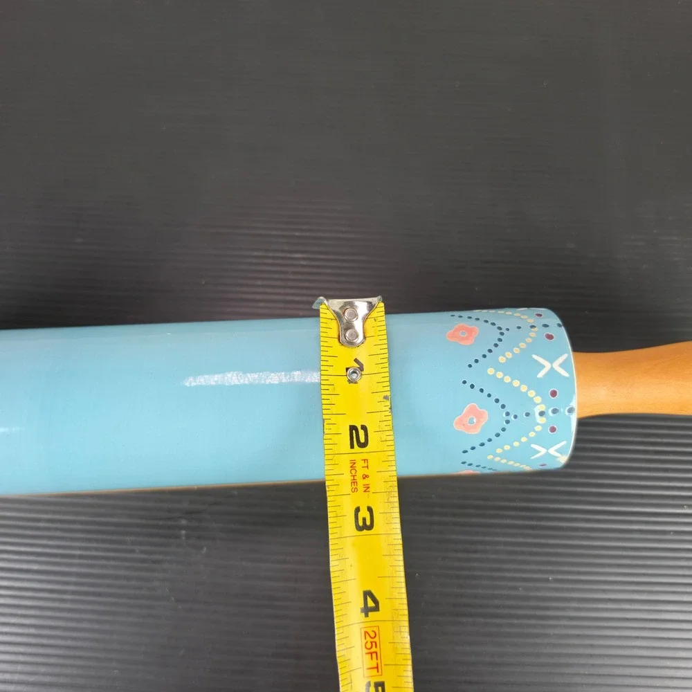 The Nordic Ceramic Rolling Pin Blue Floral with Wood Handles and Base